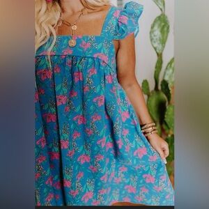 Moon River ruffle strap Women's Size M Blue Lily Babydoll Floral Mini Dress
